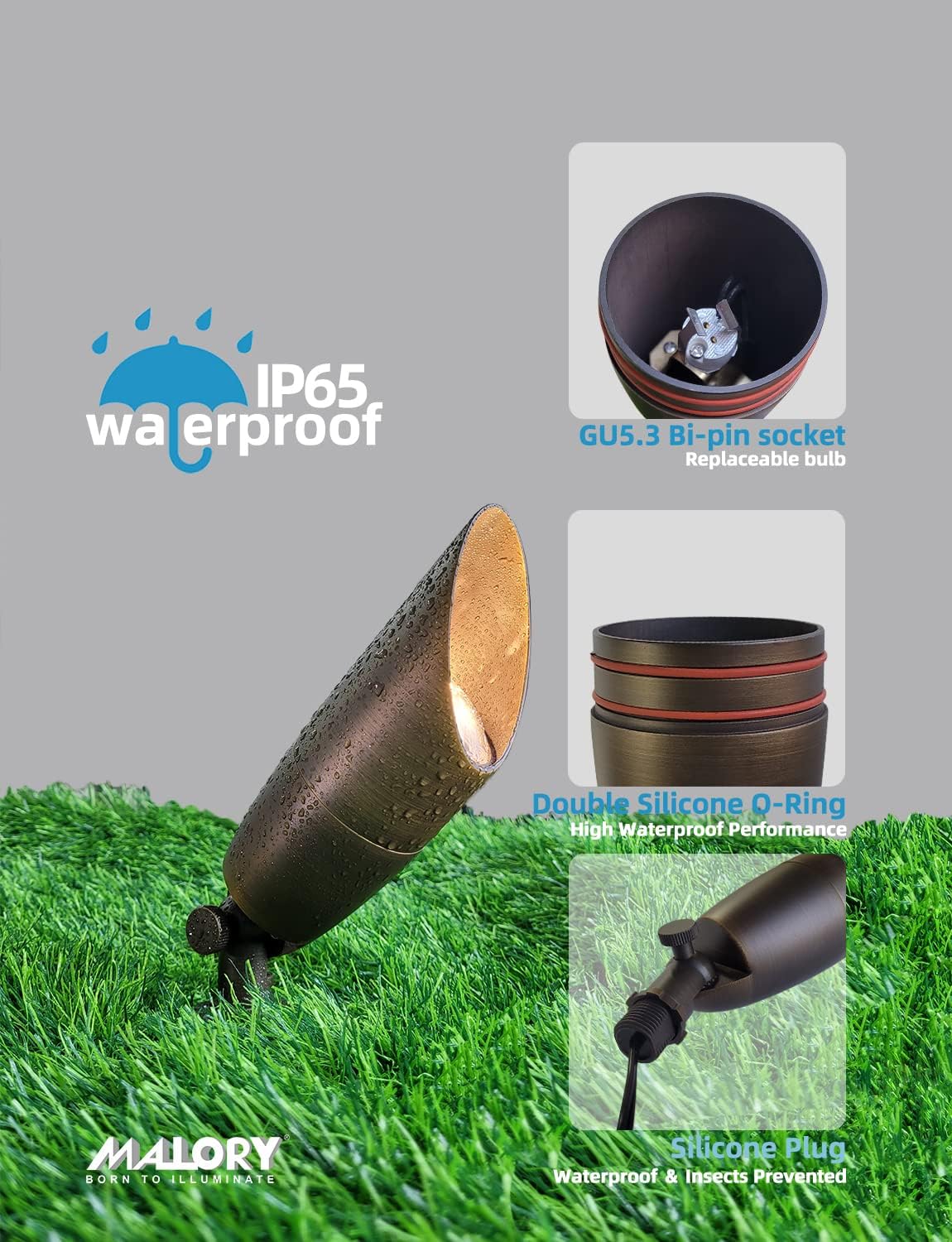 MALORY Solid Brass Landscape Spotlight 12-Pack with Bulb(S06), Low Voltage Front and Backyard