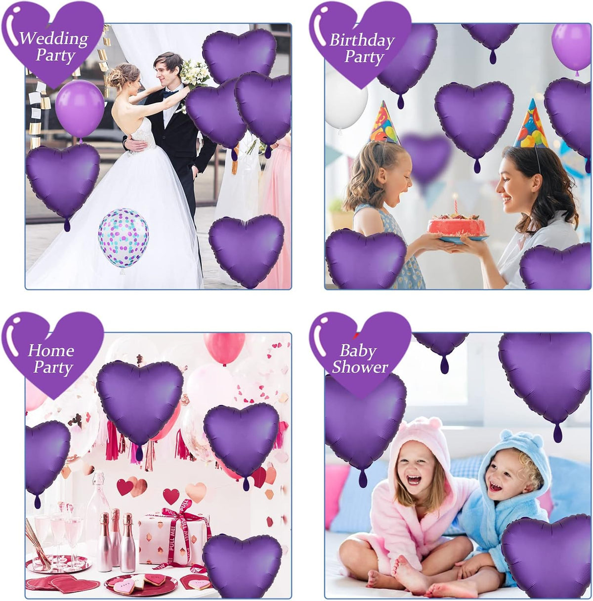 Purple Heart Balloon, 10PCS Purple Foil Heart Balloons, 18inch Metallic Purple Heart Shape Foil