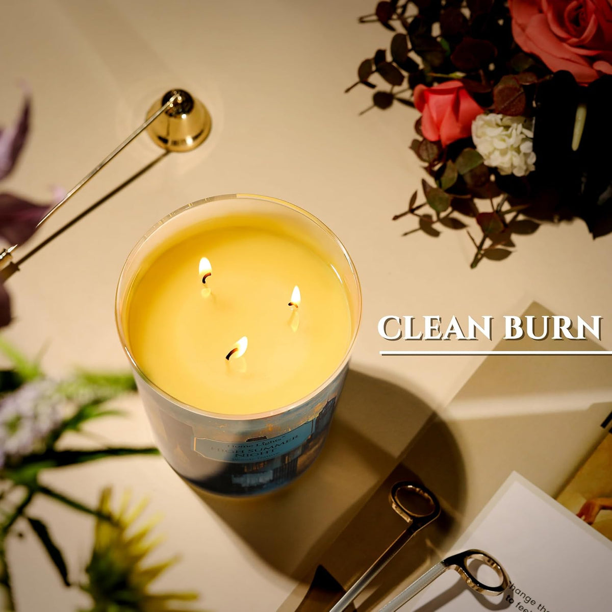 HomeLights High Summer Night Scented Candles | 34oz Soy Candles Industrial Chic 3-Wick Large Candle