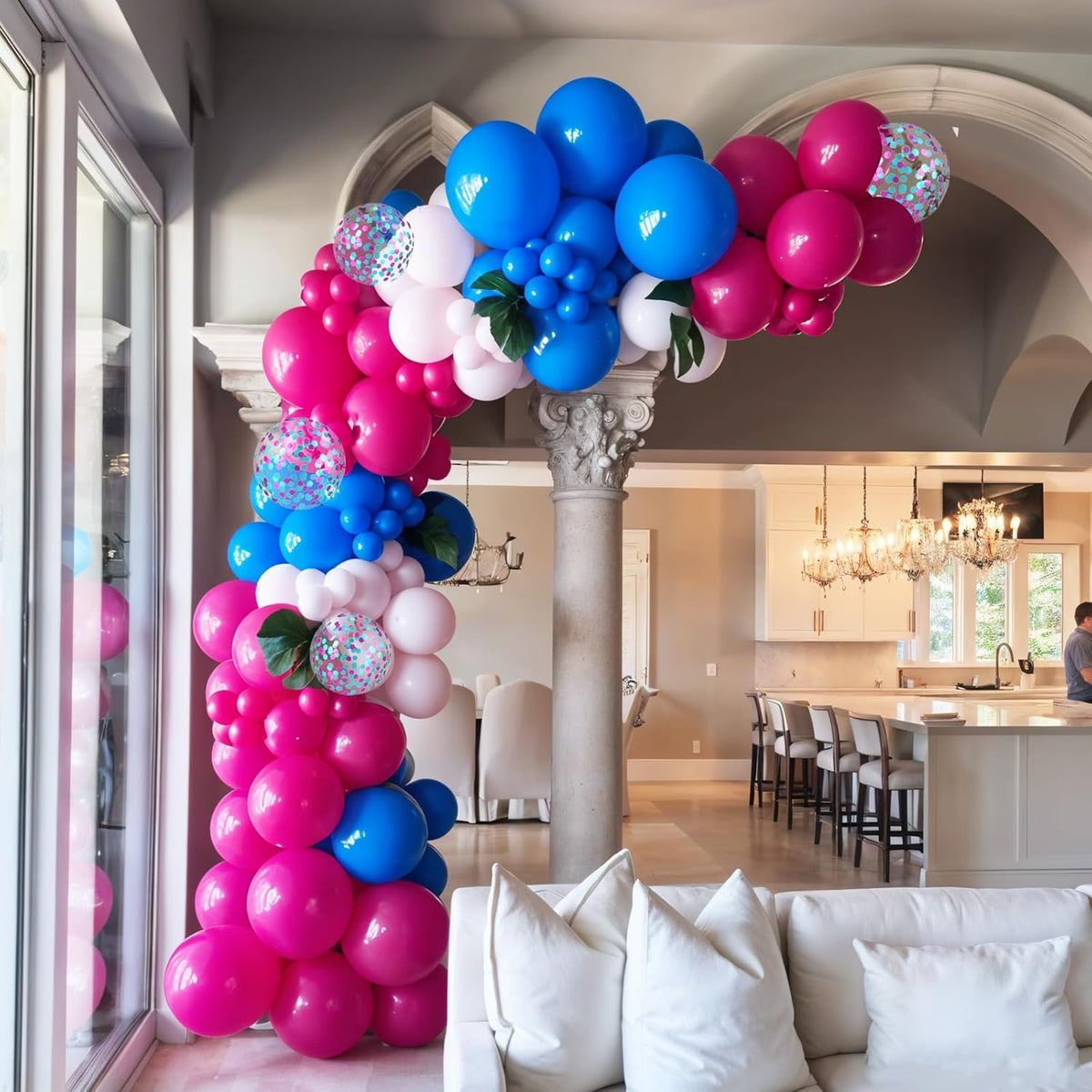 Pink and Blue Balloons, 12 Inch Royal Blue Hot Pink Confetti Balloons for Girl Cartoon Birthday