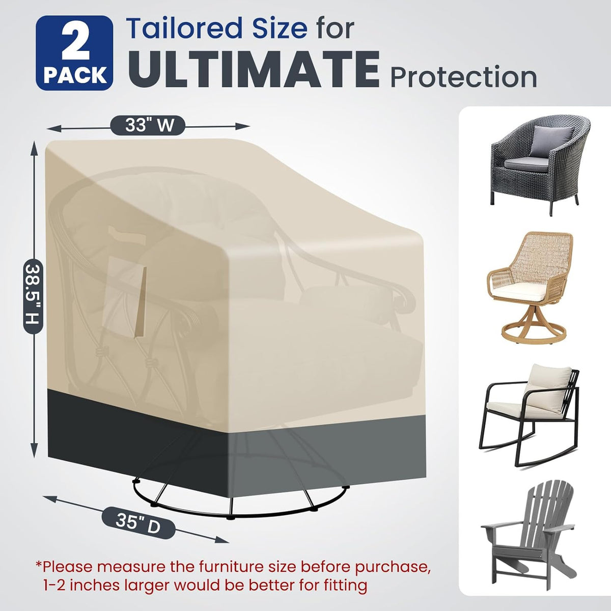 Extra Heavy Duty Patio Chair Covers Waterproof Up to 8000pa, 2 Pack Patio Furniture Covers for