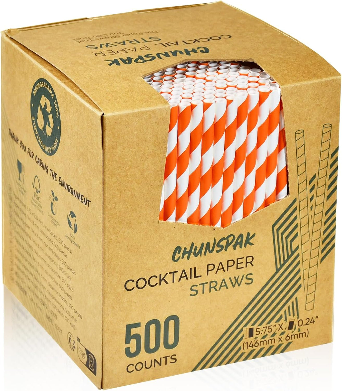5.75 inch Orange Paper Cocktail Straws, Short Disposable Drinking Straws 500 Counts, Unwrapped