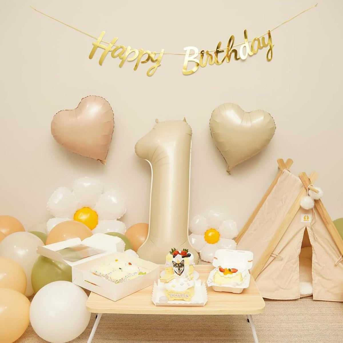 Cream White Beige Heart Balloons,12Pcs Caramel Sand White Heart Shaped Foil Balloons,18Inch Retro