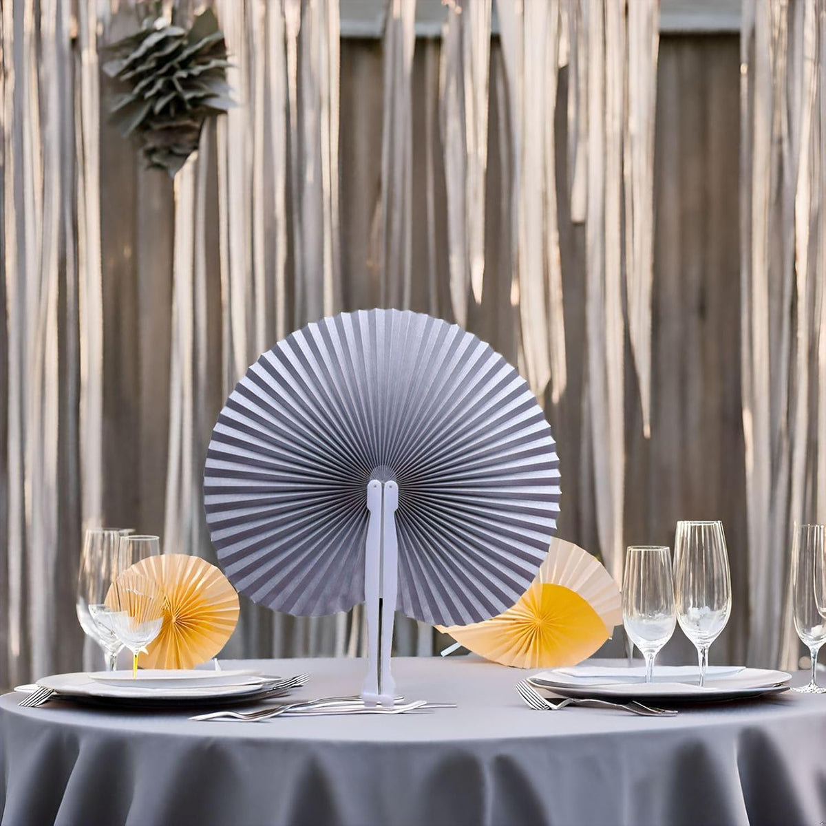 12 Packs Decorative Paper Folding Hand Fans Handheld,Silver Round Foldable Wedding Fans Chinese and
