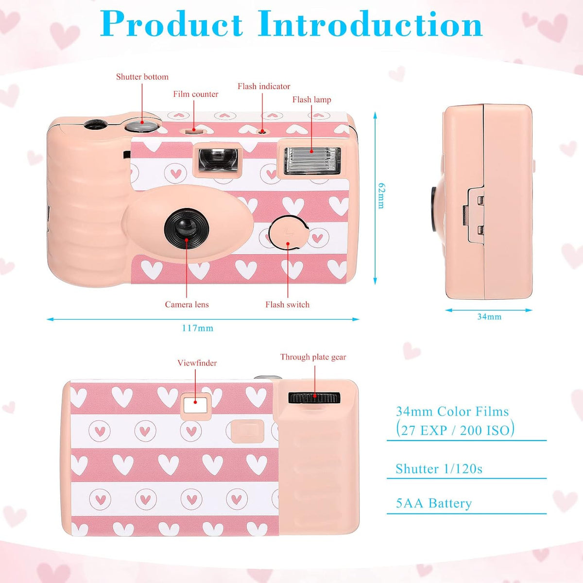 3 Pack Disposable Camera for Wedding Simple Use Color Film Camera with Flash Disposable Cameras One