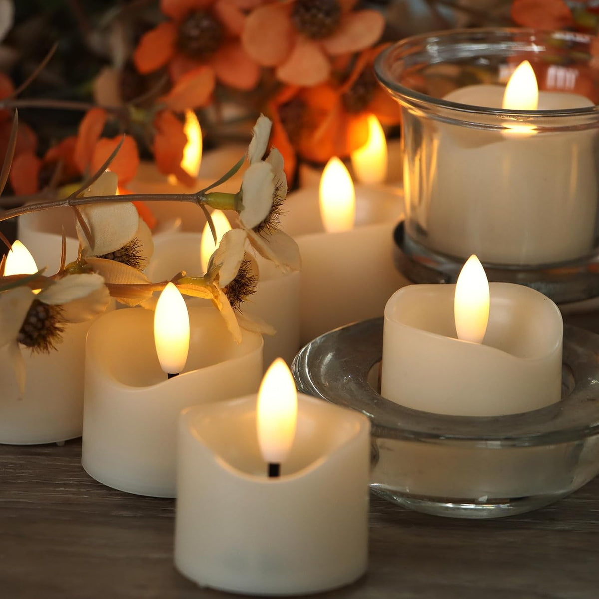 24 Pack Battery Operated Votive Candles 1.5 x 1.67 inches Flameless Votive Tealights Black Wick Tea