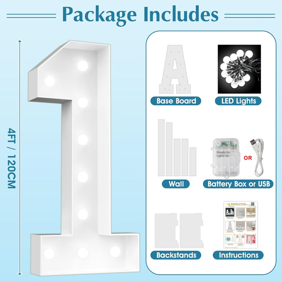 Ledido 4FT Marquee Light Up Numbers, Cool White Light Up Numbers Large Marquee Numbers for Party