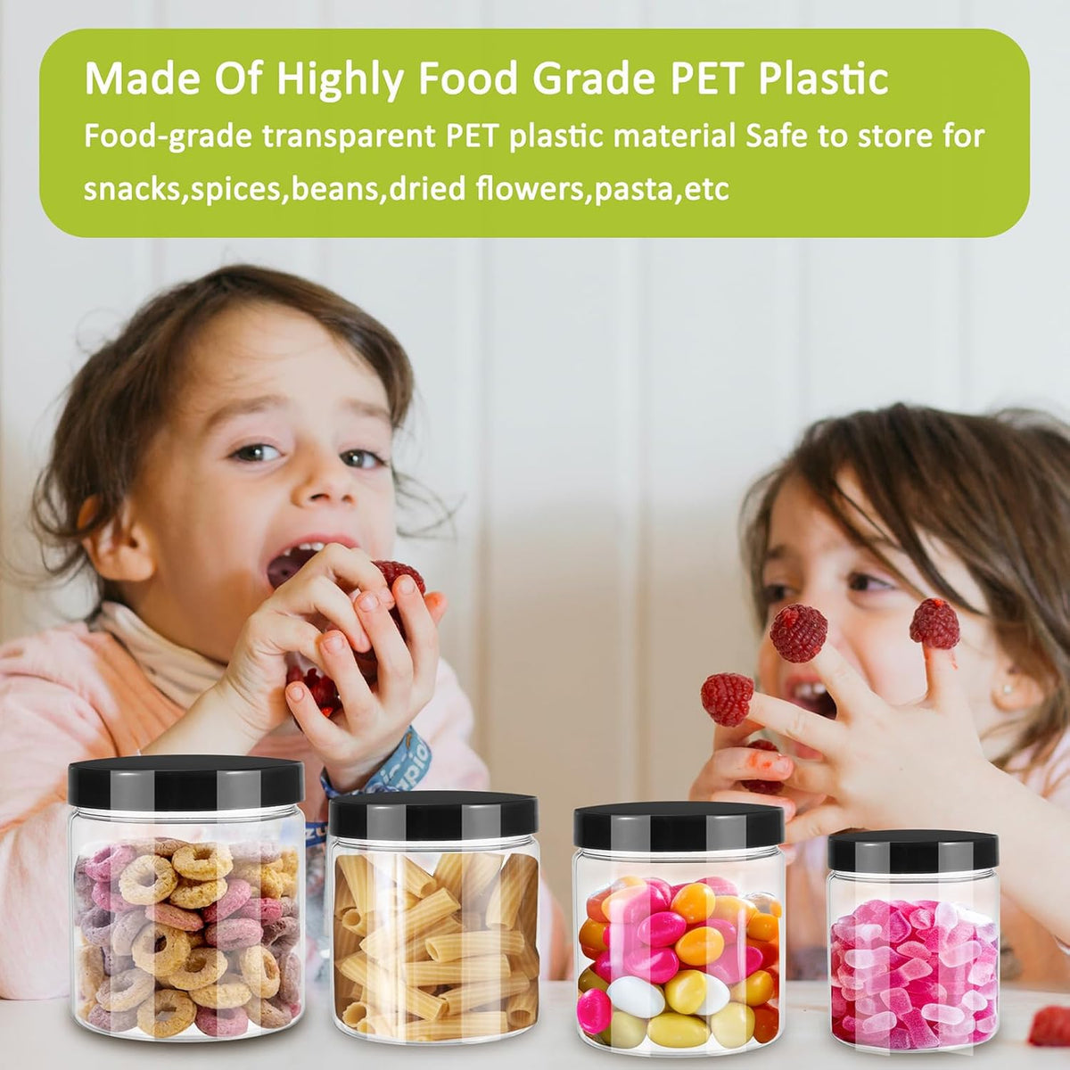 12pcs Plastic Jars with Lids 16 oz & 8 oz & 4 oz, Leakproof Storage Containers Clear Plastic Mason