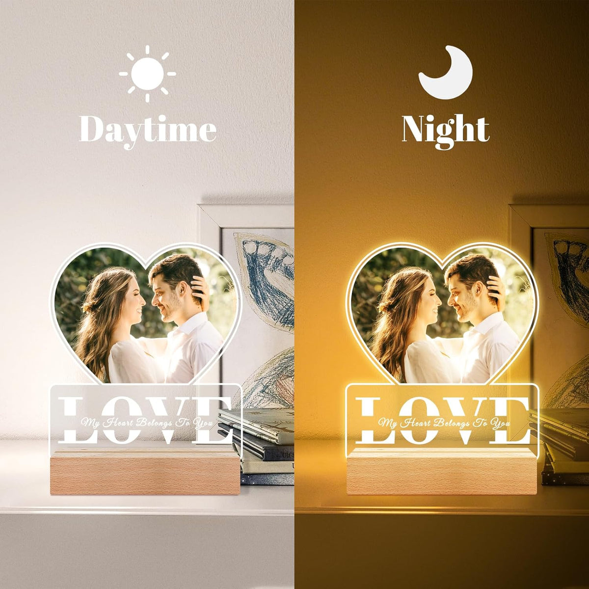 Custom Picture Frames with Photo, Personalized Photo Frame with Night Light, Customized Picture