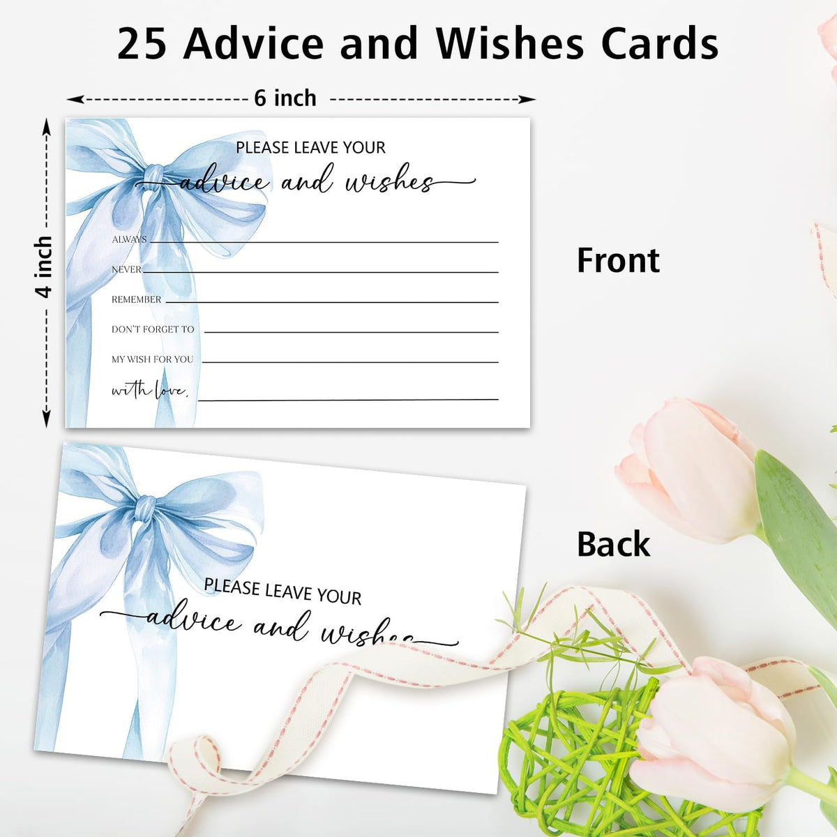 Blue Bow Advice and Wishes Card, Advice Cards for The Bride and Groom, Bridal Shower,Wedding or