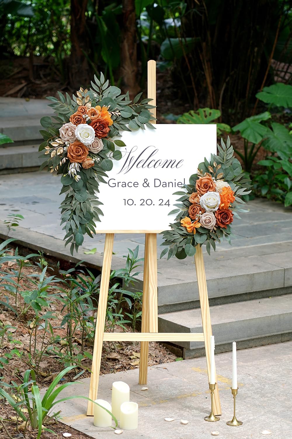 Artificial Flower Swag Set of 2 for Wedding Welcome Signs Floral Decorations, Burnt Orange Wedding