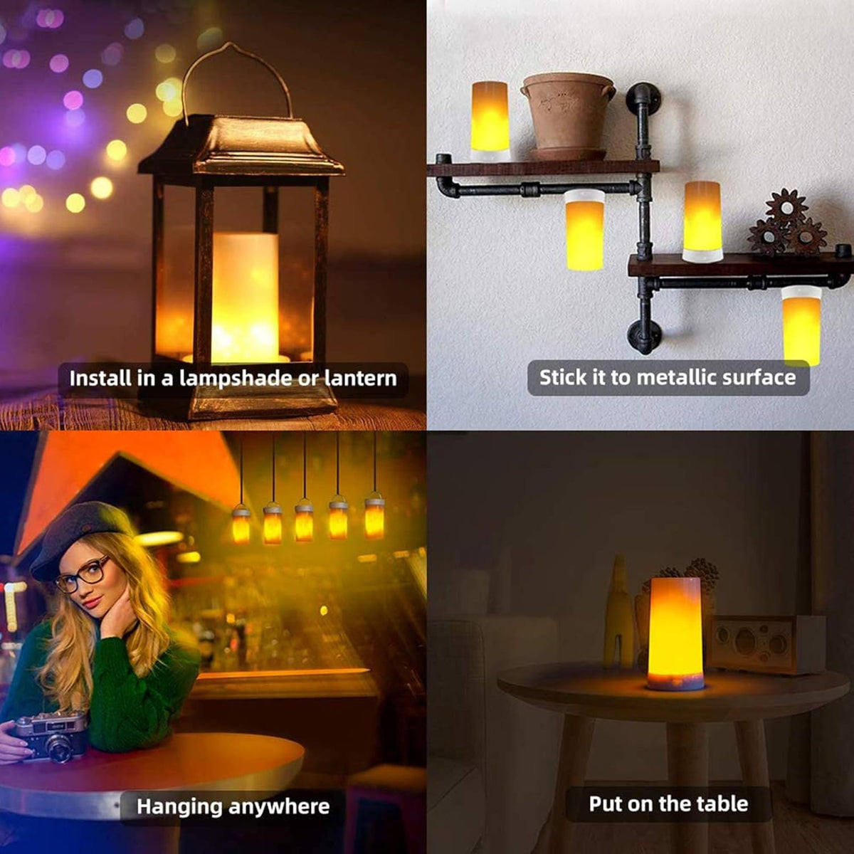 LED Flame Effect Light, USB Rechargeable Outdoor Flame Table Lamp Waterproof Dimmable 4 Modes