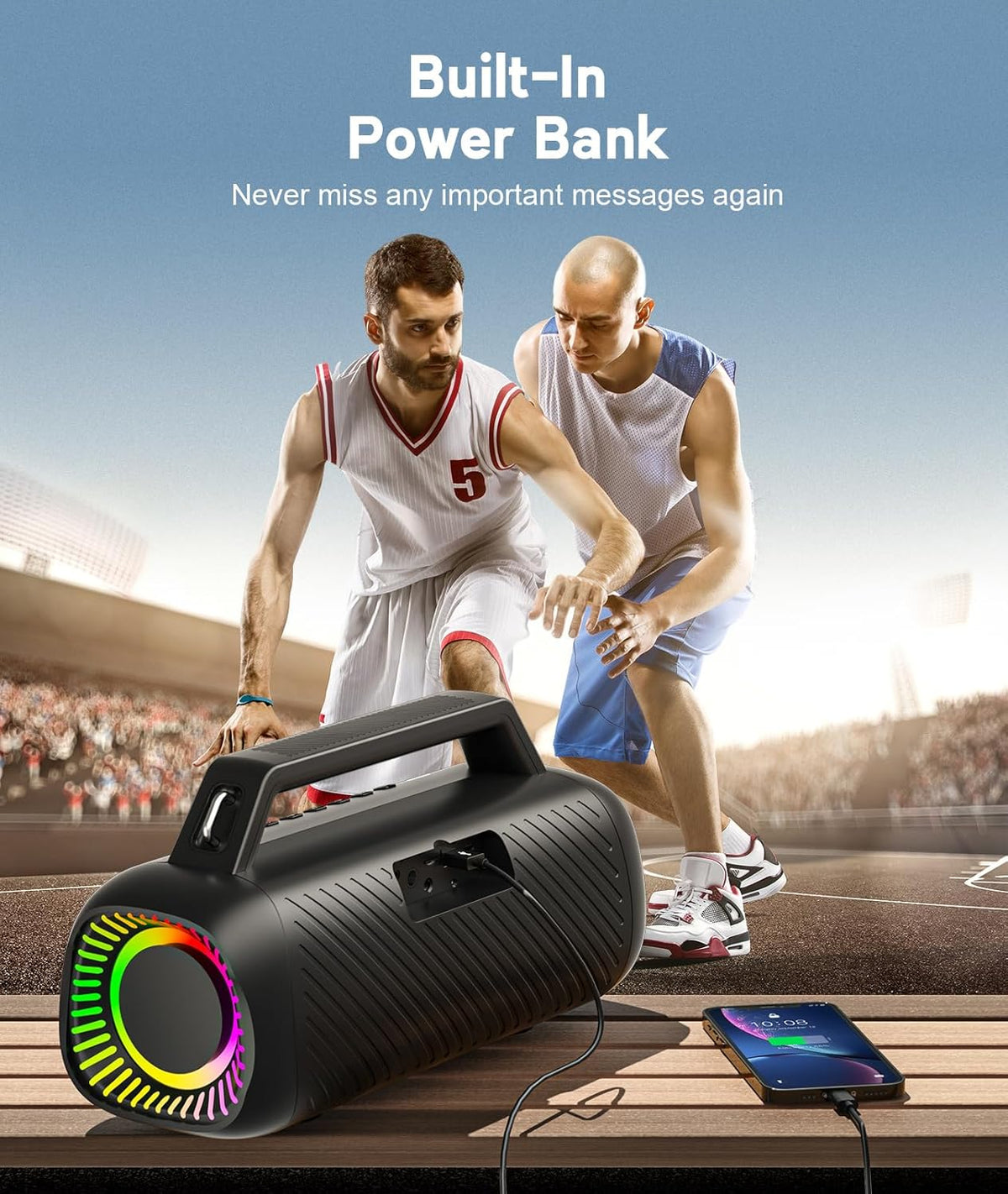 Ortizan Portable Bluetooth Speaker Loud, 80W Peak, Bass Up, 20H Playtime, IPX7 Waterproof, RGB