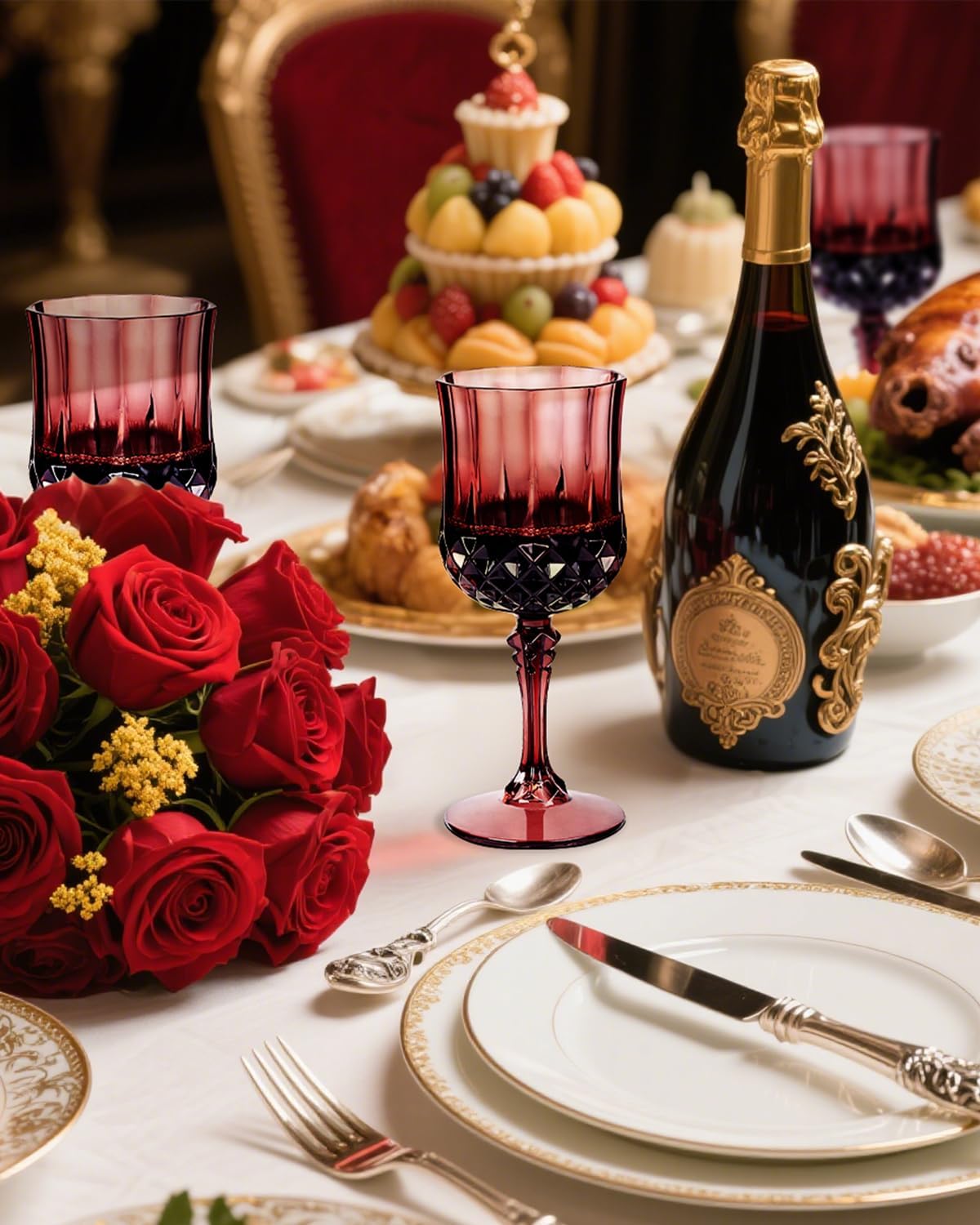 Ciaell 24PCS Burgundy Plastic Wine Glasses - 7 Oz Plastic Goblets for Party - Burgundy Vintage
