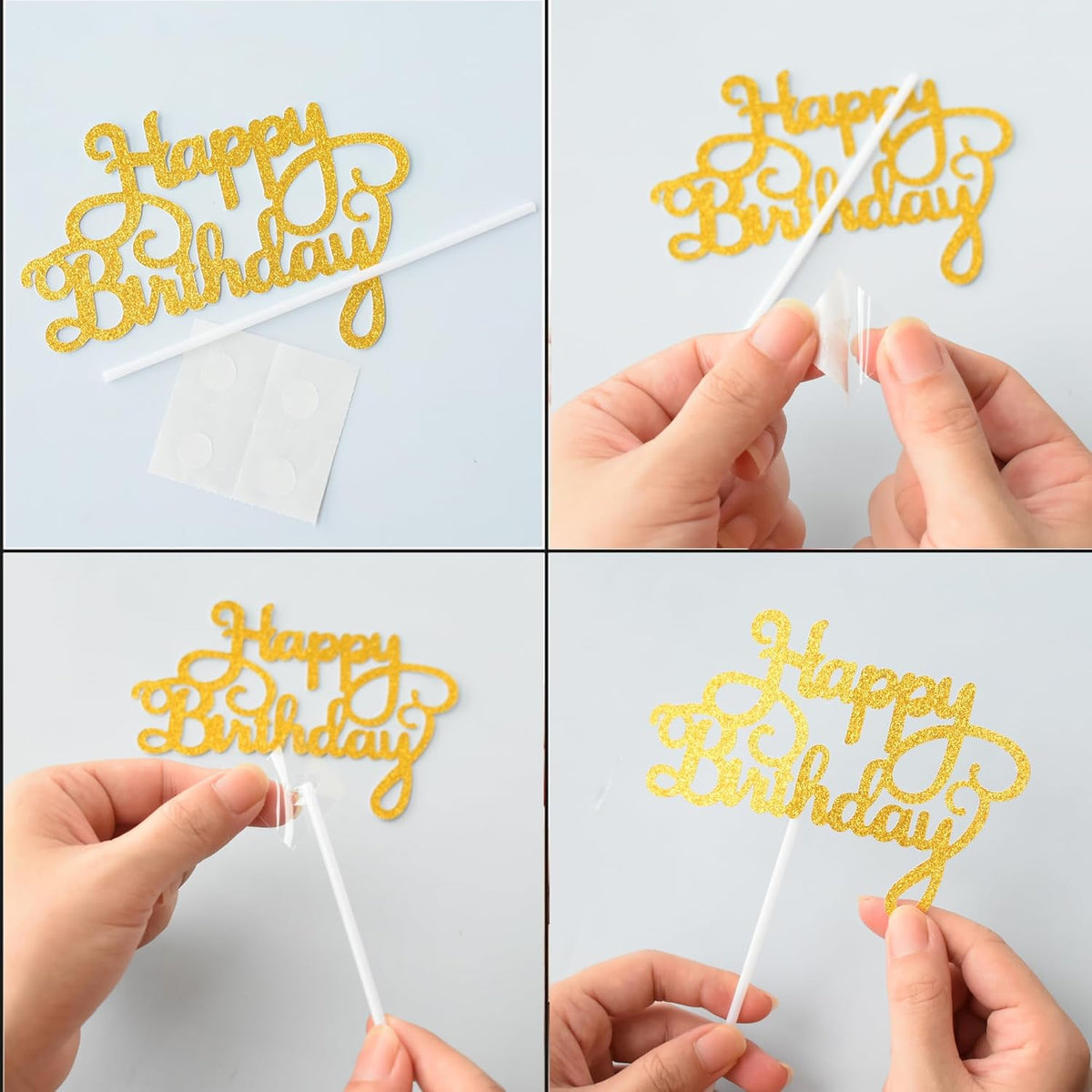 24 Pack Multi Colors Birthday Cake Topper Set, Glitter Cake Bunting Decor Birthday Cake Picks Party