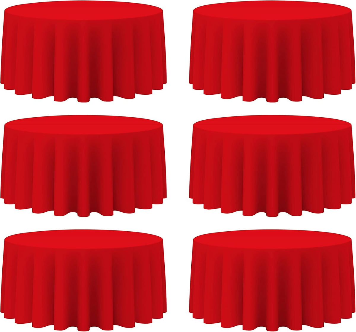 BRILLMAX 6 Pack Red Round Tablecloths 132 Inch - Circle Bulk Linen Polyester Fabric Washable Table