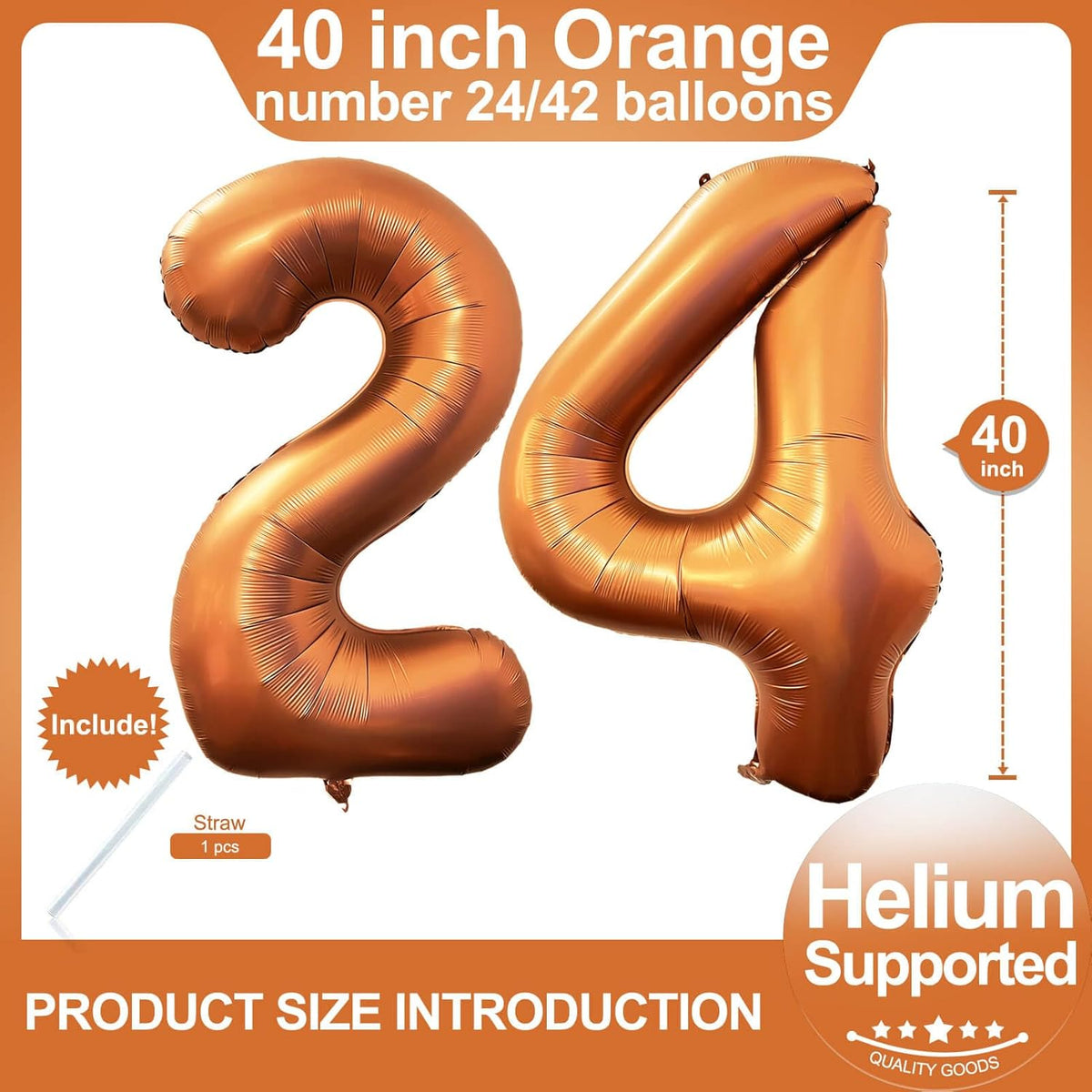 Number 24 Orange Balloons 40 Inch Giant Orange 24 or 42 Number Foil Helium Balloons for 24th Orange