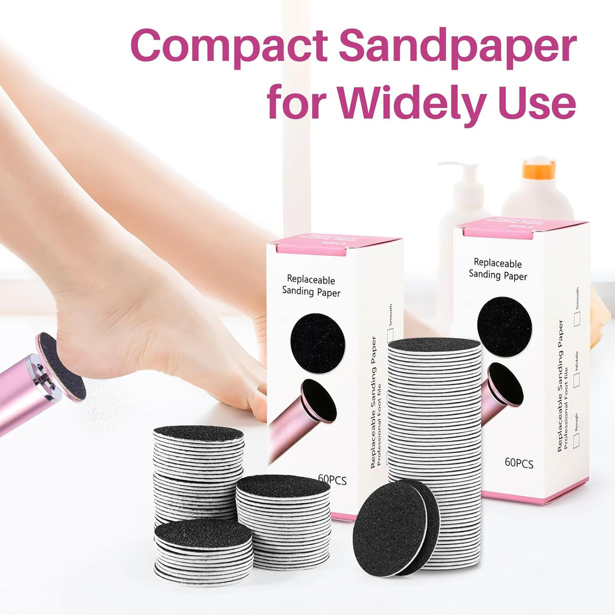 Replaceable Sandpaper for Electric Foot File: 60 Pcs/1 Box Feet Grinder for Skin and Callus Remover