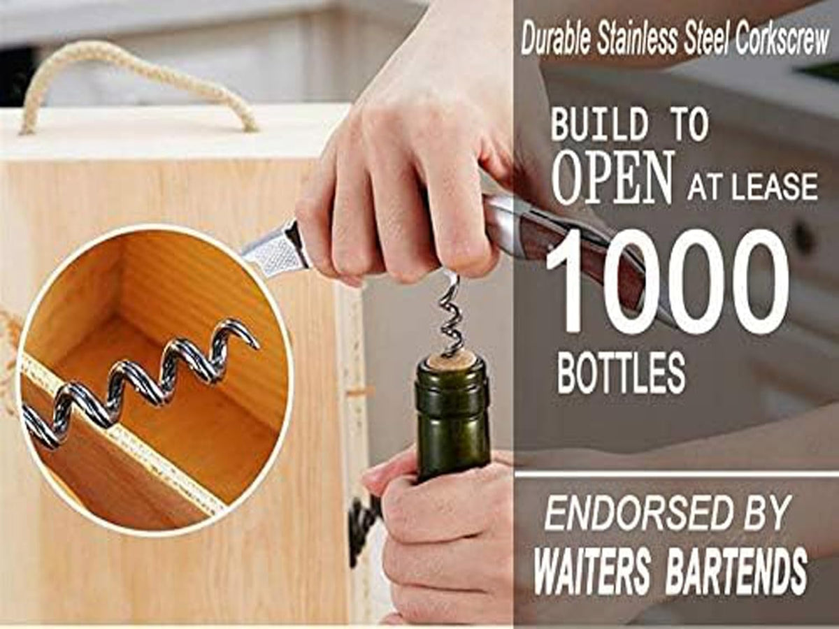 Professional Waiter Corkscrew Wine Key for Bartenders Set of 3,With Long Rosewood Handle Stainless