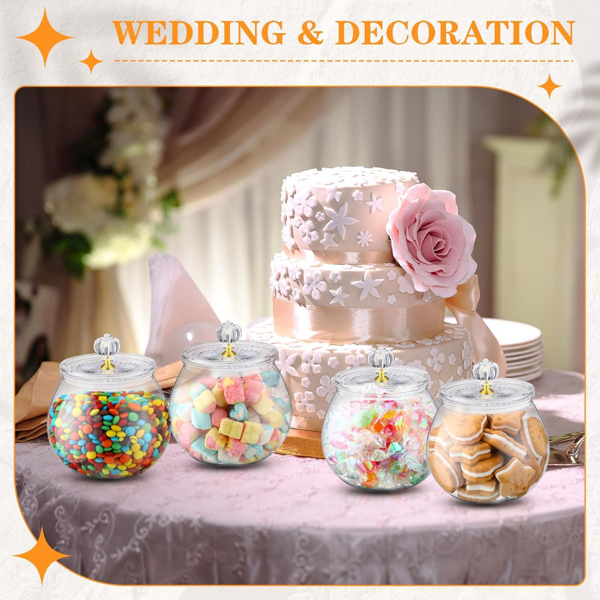 Nuogo 4 Pcs Plastic Candy and Cookie Jars with Lids Clear Cookie Container Candy Jars Large