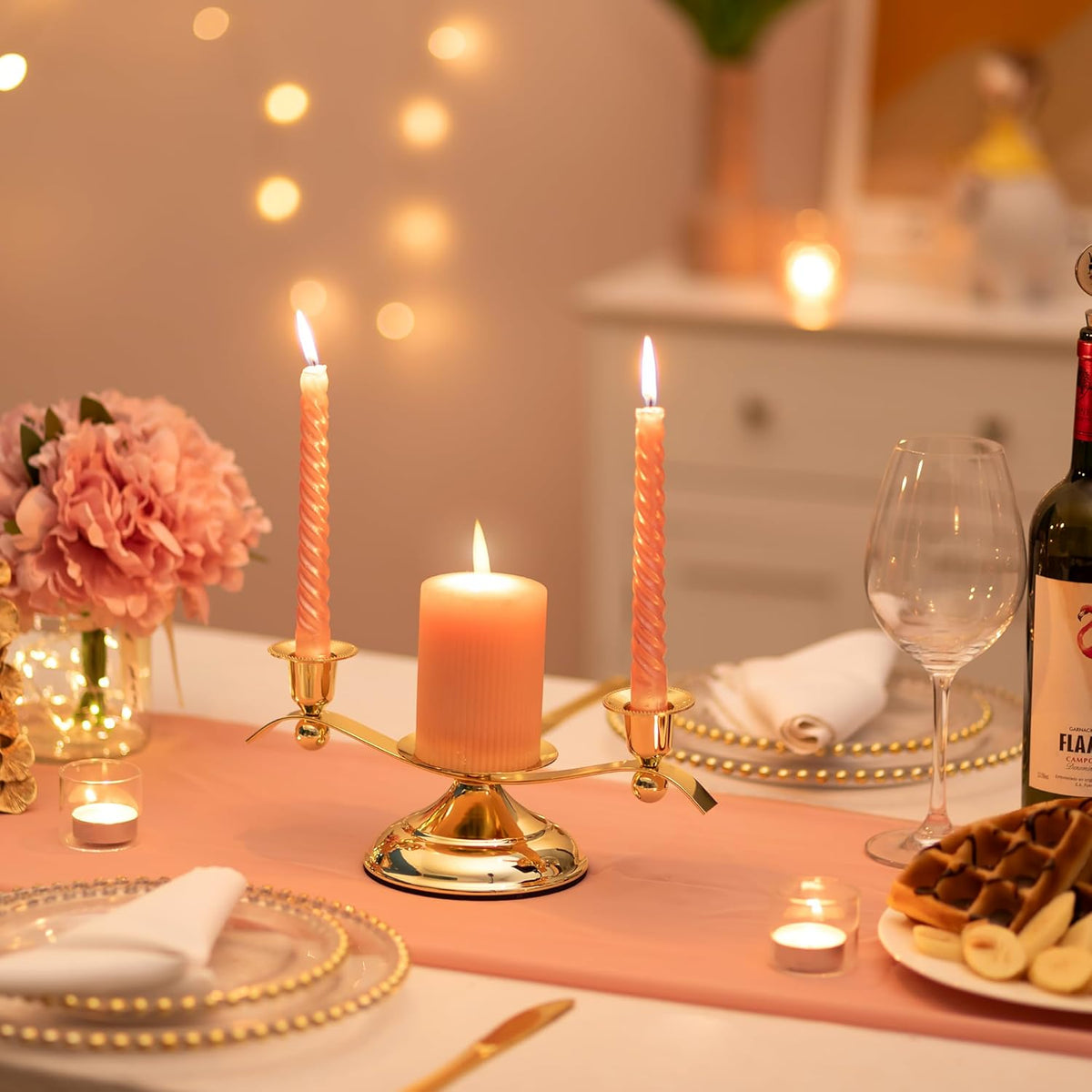 Unity Candle Holder for Wedding Ceremony Set - Romadedi 3 Arm Metal Gold Candle Stand for Pillar