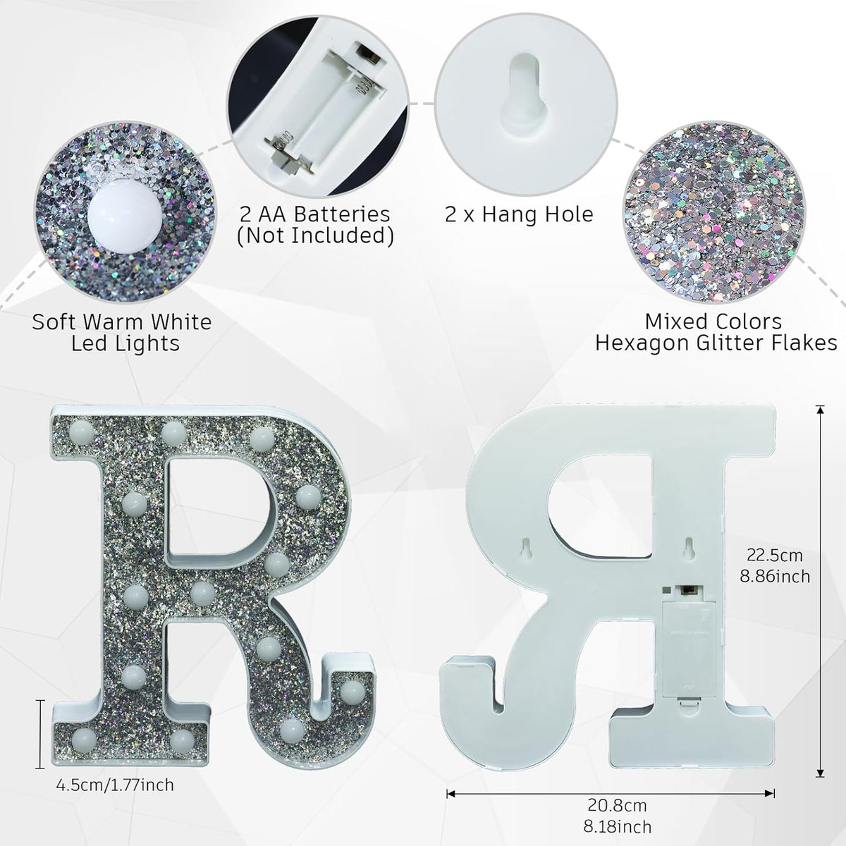 NW LIGHT Light-Up Letters, Marquee Alphabet & Number Letters for Table Decor, Glitter Light Up