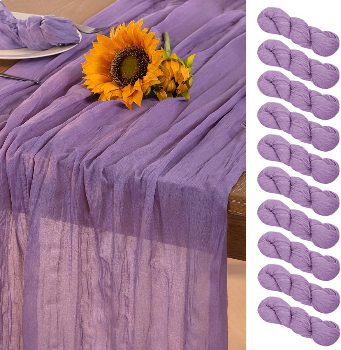 Lavender Purple Cheesecloth Table Runner 10 Pack Fall Table Runners Boho Gauze 120 Inches Cheese