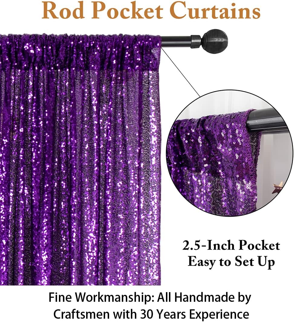 ShinyBeauty Sequin Backdrop Curtain Purple 5FTx10FT Sparkly Wedding Drapes Glitter Curtain for