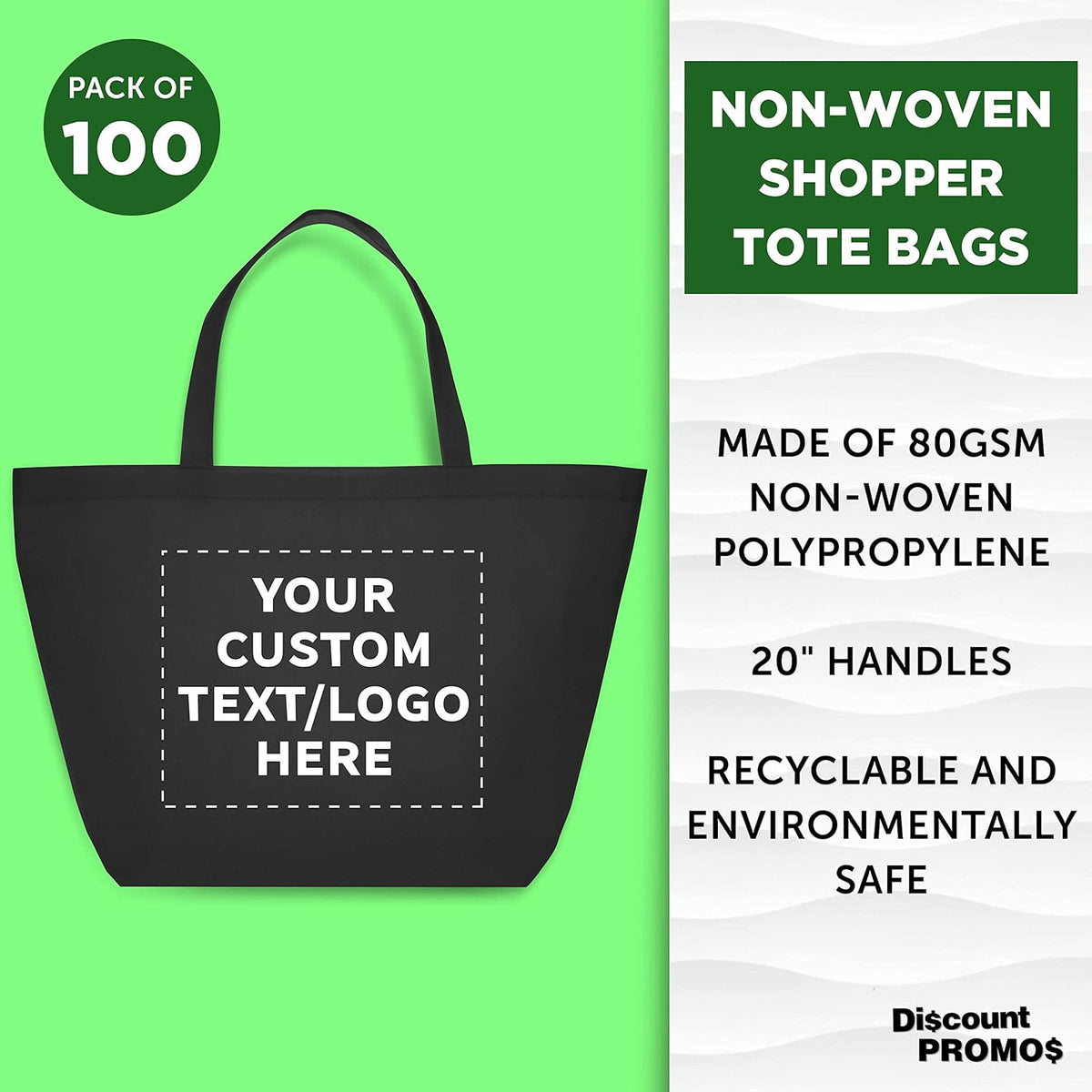 DISCOUNT PROMOS Custom Southern Style Grocery Tote Bags Set of 100 - Personalized Bulk Pack