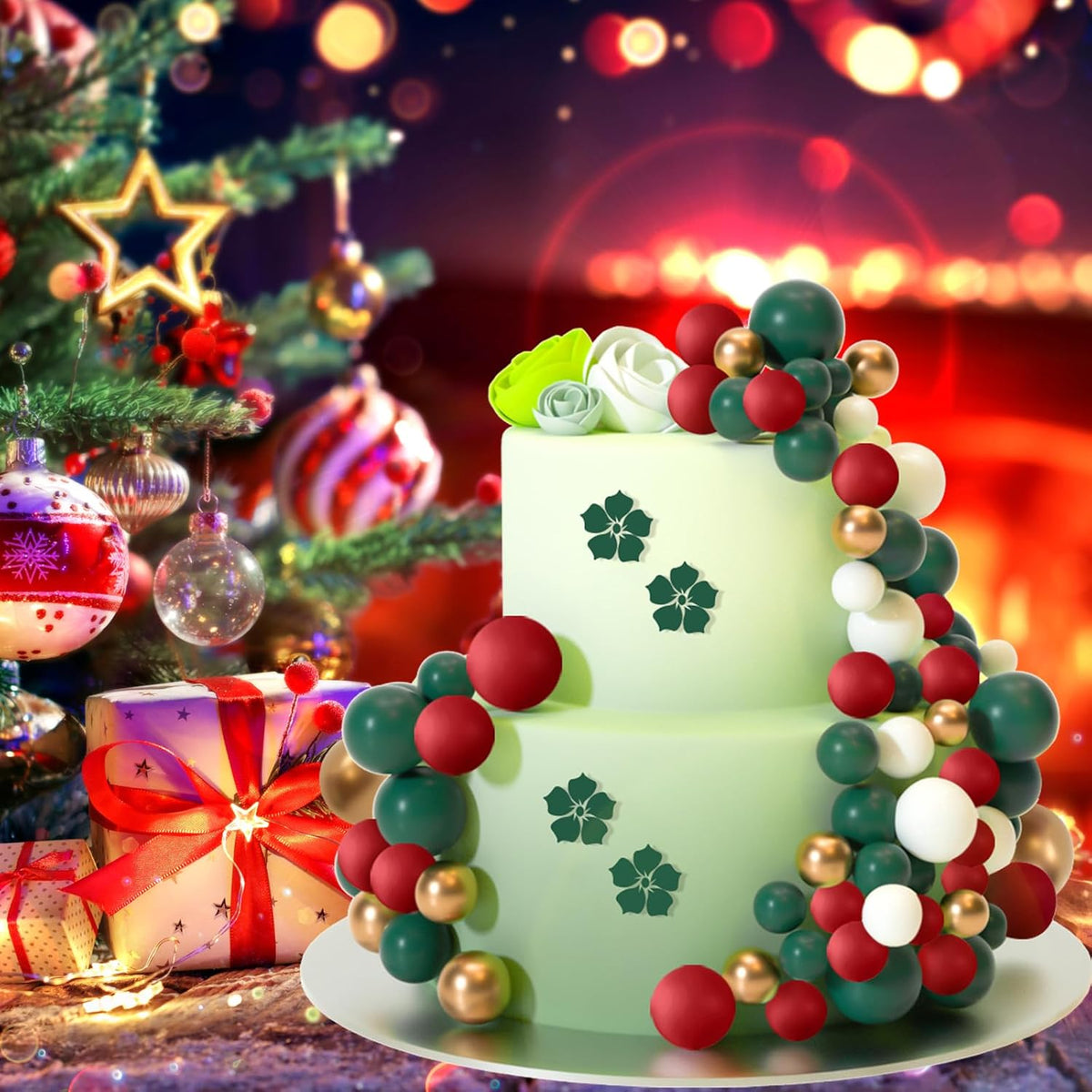 ASTARON 32 Pcs Ball Cake Topper Christmas Decorations Mini Balloons Sticks Foam Balls Cake Picks