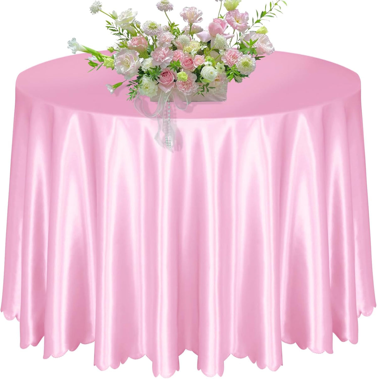 KKJIAF 1 Pack 108 Inch Round Table Cloth, Light Pink Overlay Round Satin Table Cover, Silky Satin
