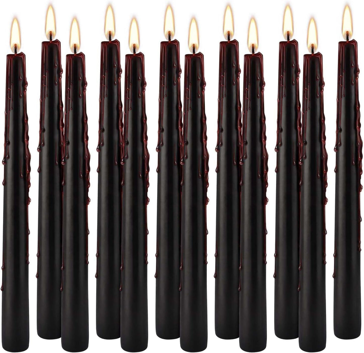 12PCS 10-Inch Black Bleeding Taper Candles,Vampire Tears Taper Candles- Unscented Ideal for
