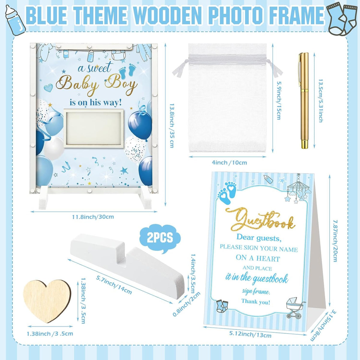 65 Pcs Blue Baby Shower Guest Book Alternatives He or She Gender Reveal Baby Shower Decorations