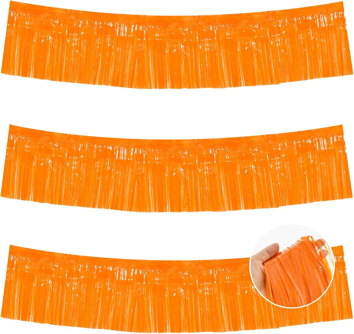 BEISHIDA 3 Packs Metallic Foil Fringe Garland Orange Wall Hanging Tinsel Fringe Banners for