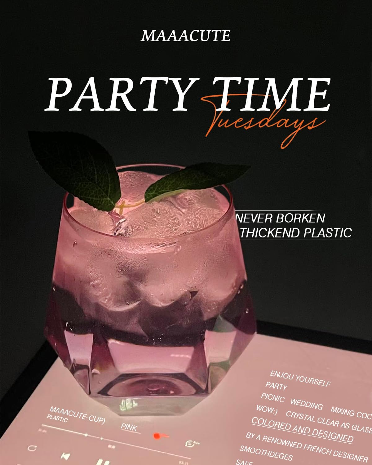 40 Pcak Plastic Stemless Wine cocktail Whiskey Champagne Glasses, 12 Oz Disposable Unbreakable Cups