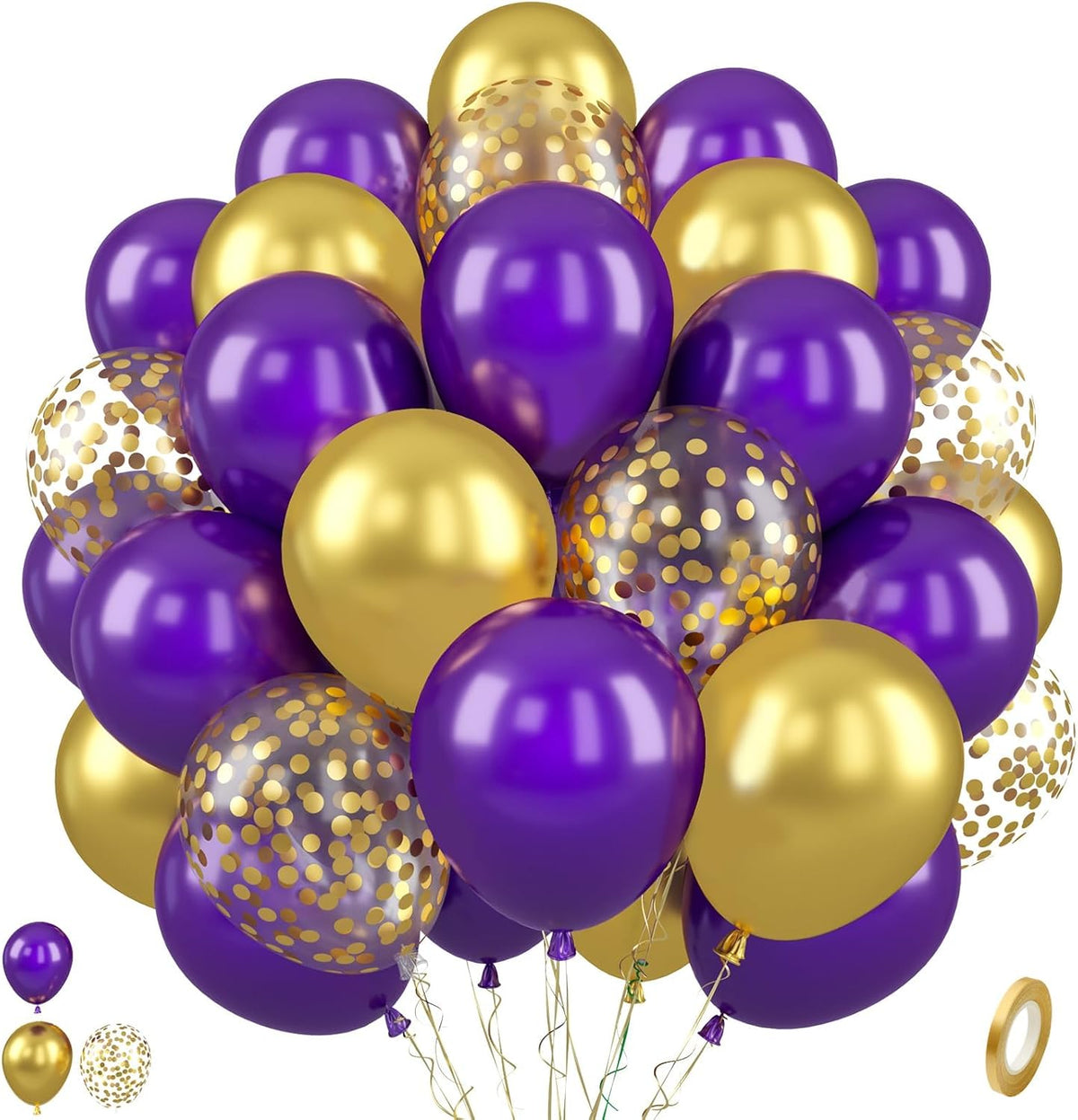 Paready Purple and Gold Balloons, 50 Pcs Dark Purple Party Balloons, 12 Inch Retro Purple Metallic