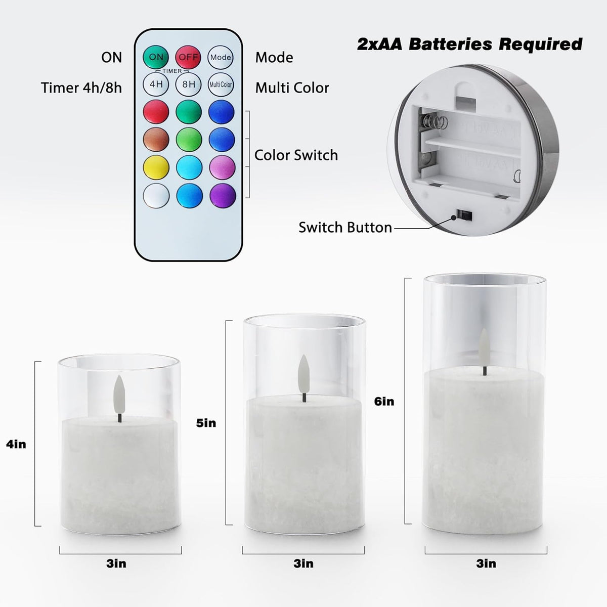 12Colors Ice Crystal Real Wax Glass Flameless Candles with Remote & Timer, Battery Operated Candles