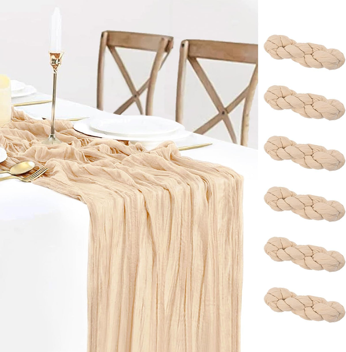6 Pack Champagne Cheesecloth Table Runners Fall Thanksgiving Cheese Cloth Table Runner 10FT Boho