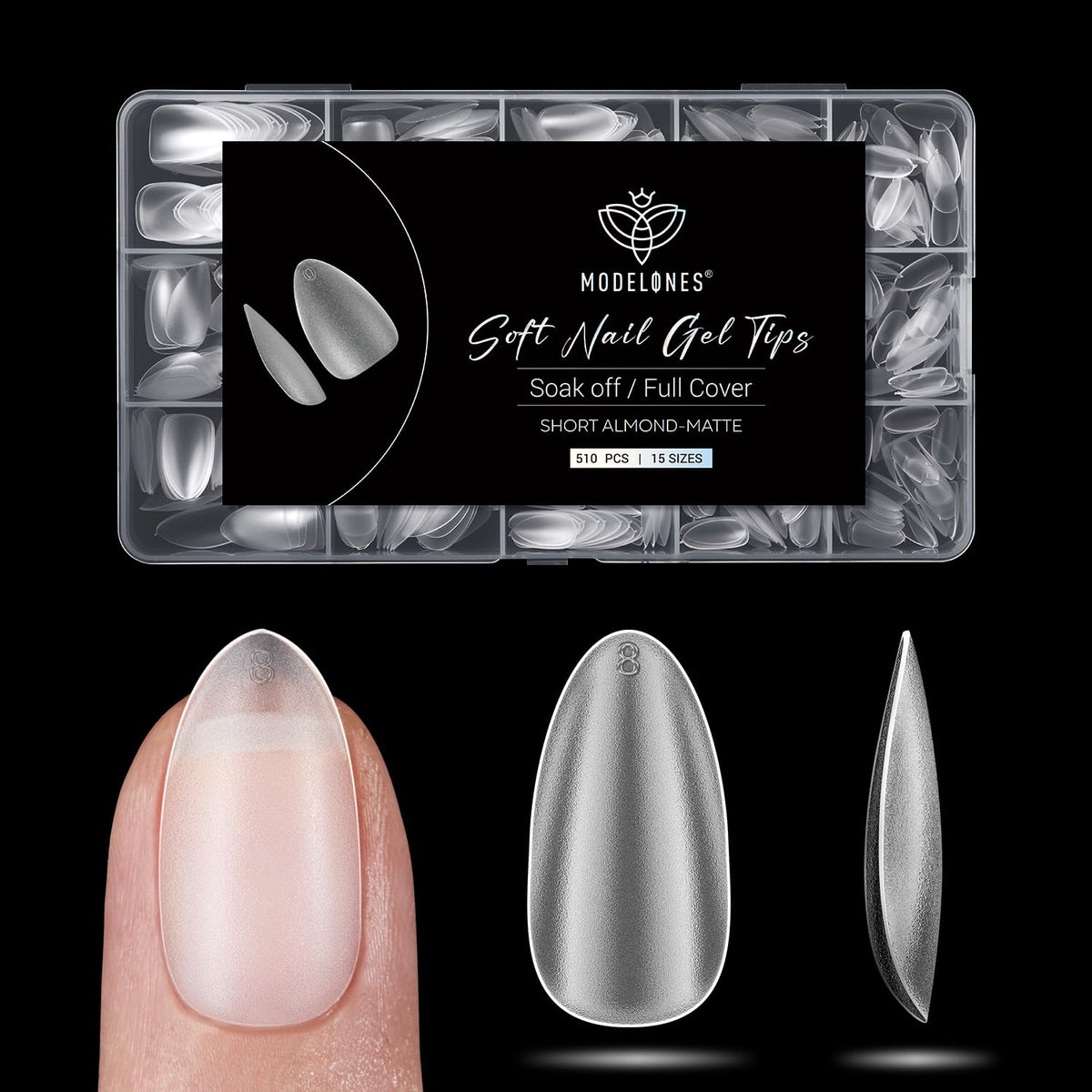 modelones Short Almond Fake Nail Tips - 510Pcs Full Matte Gel Tips Pre-shaped Full Cover Clear
