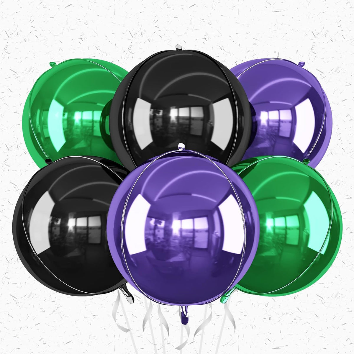 6Pcs Black Green Purple Round Foil Balloons,Giant 4D Round Ball Balloon,22 Inch Balloons for