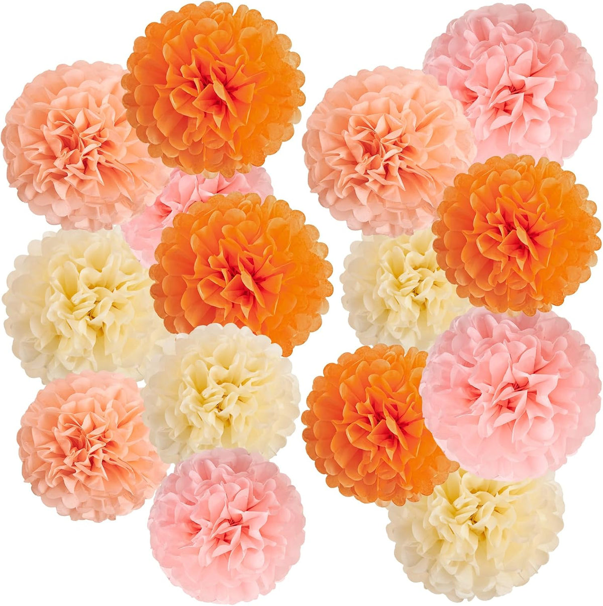 15Pcs Tissue Pom Poms Pink Orange Paper Flowers Hanging Decorations Orange Pink Flower Ball for