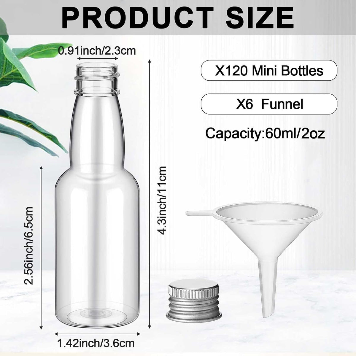 120 Pcs Mini Liquor Bottles Airtight Shot Miniature Empty Plastic Alcohol Spirit Shot Bottles with
