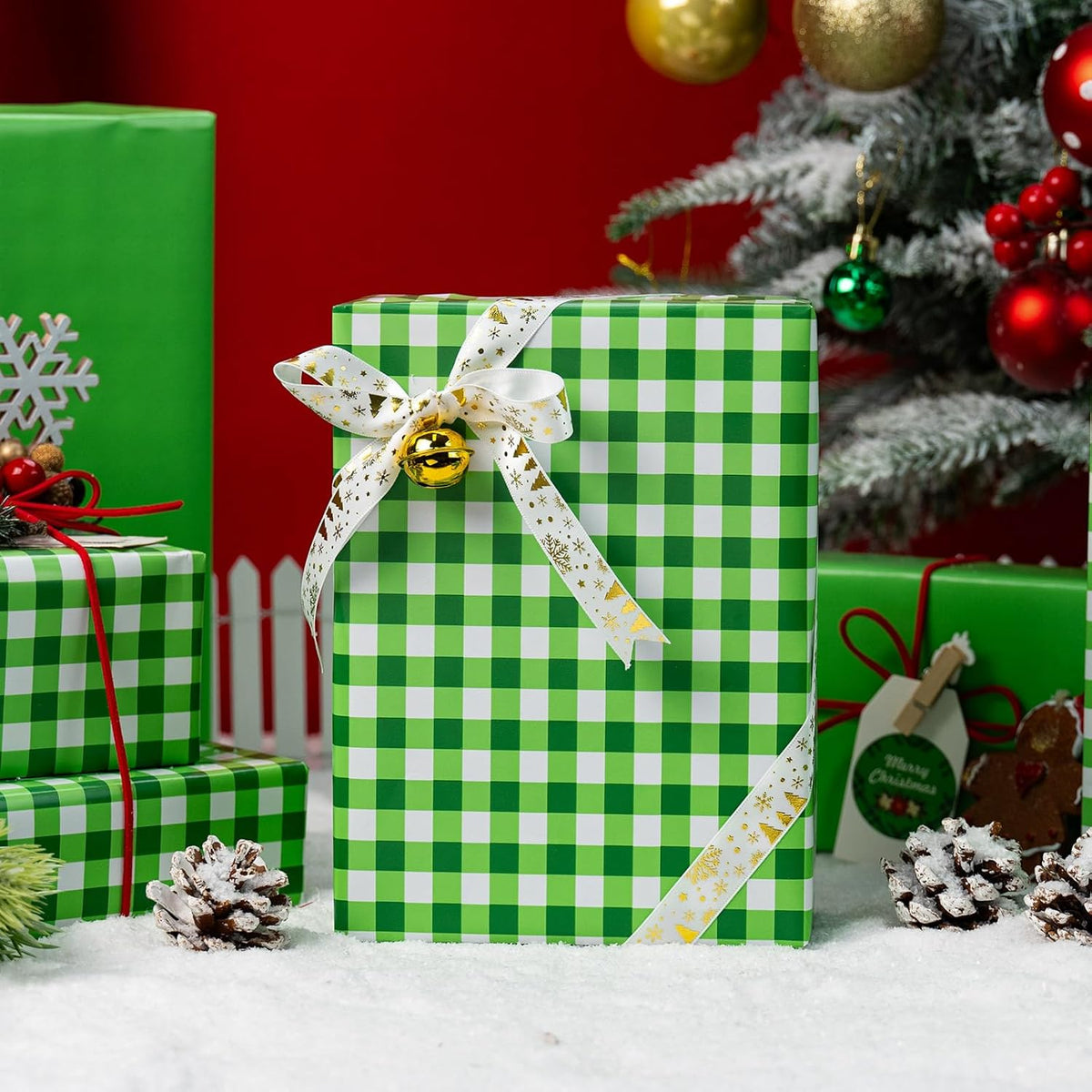 Burymento Green Checkerboard Wrapping Paper, Gift Wrap for Birthday, Valentines, Mothers day