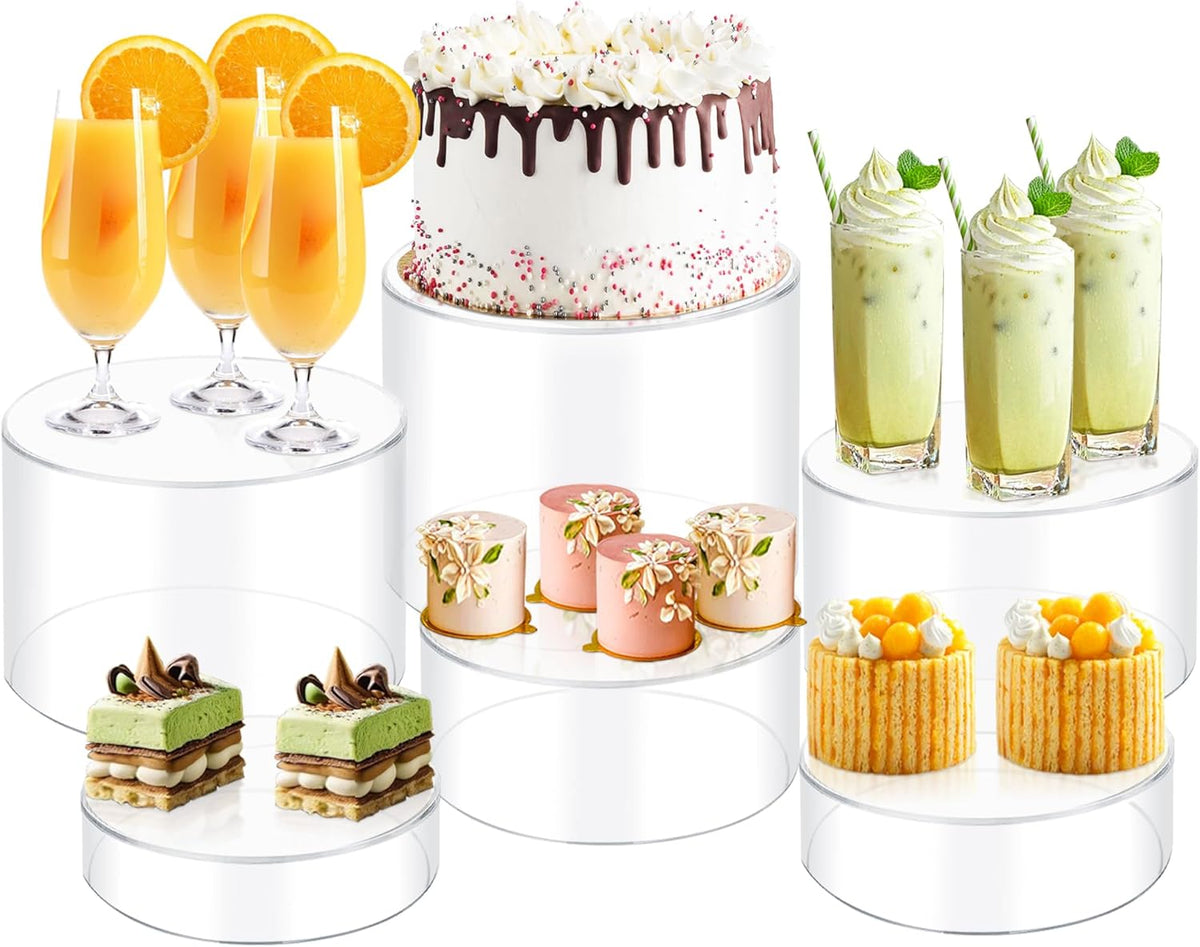 6Pcs Buffet Risers, Food Risers for Buffet, Acrylic Boxes for Display Round Riser Display Cases