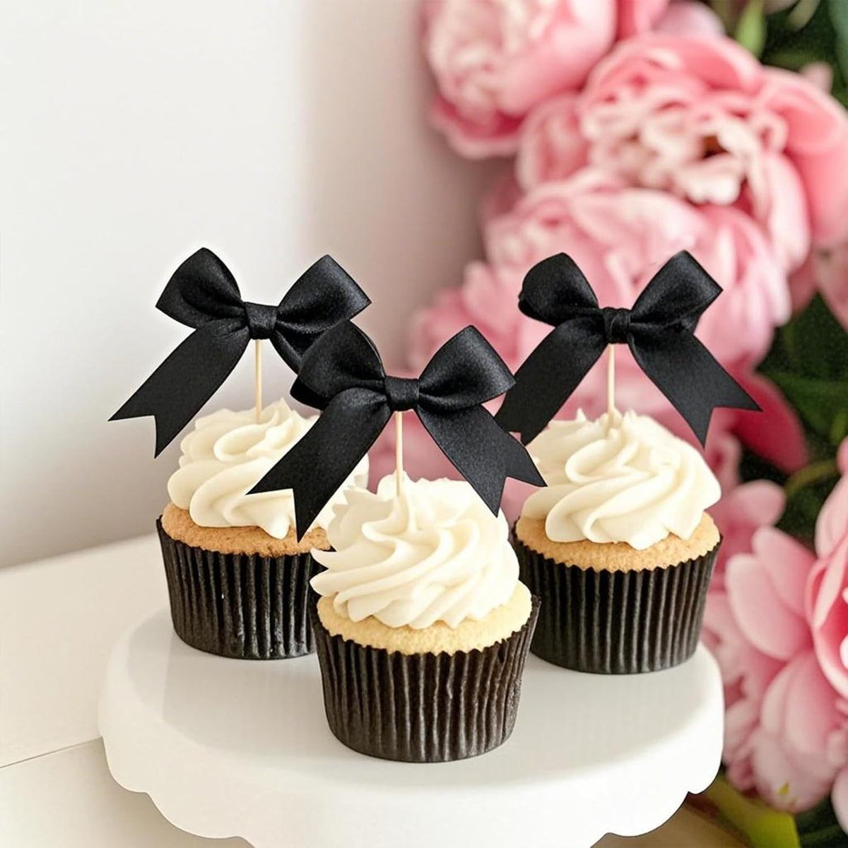 Black Bow Cupcake Toppers,Black Bow Birthday Decoration, Bow Themed Party Decorations Coquette Cake