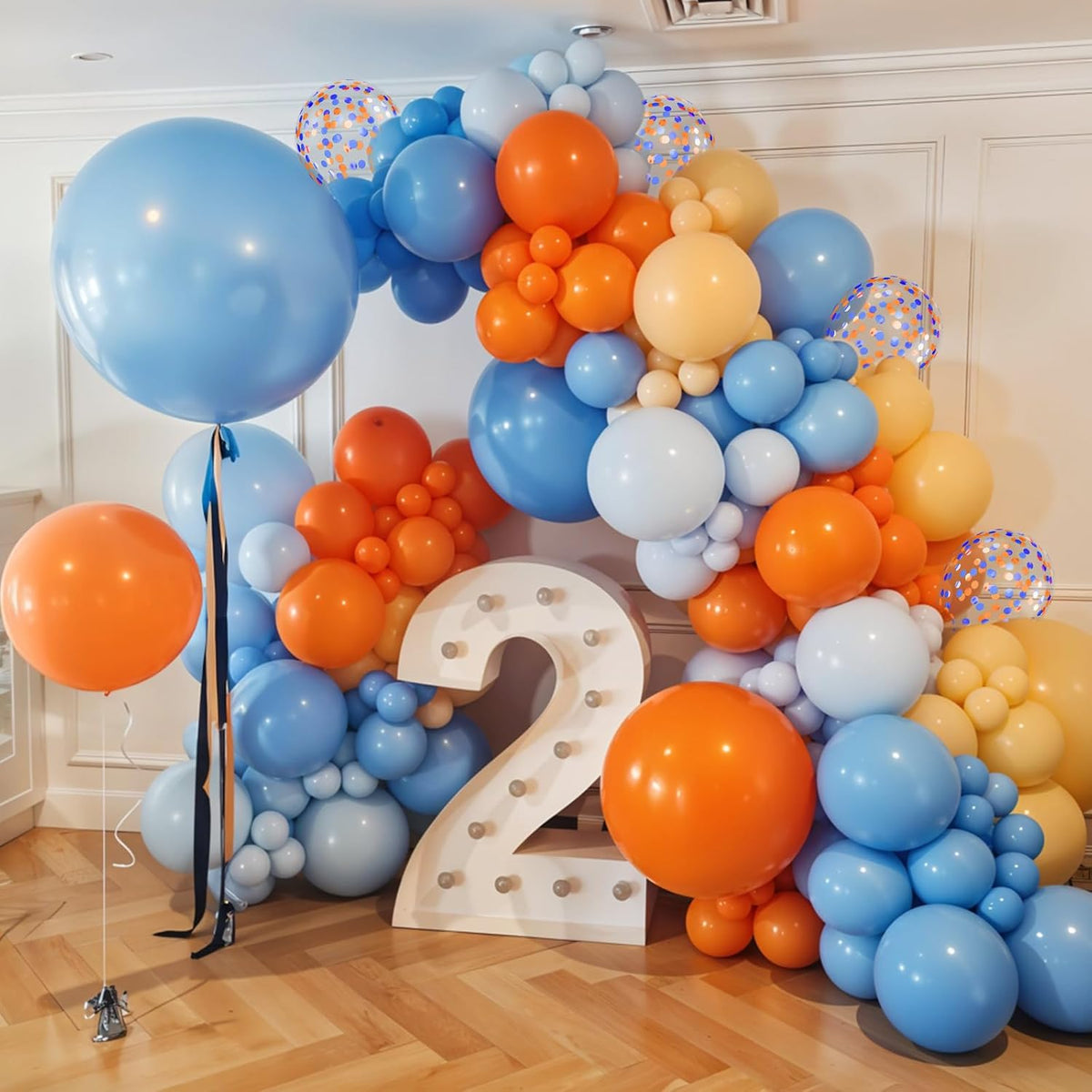 Blue and Orange Balloons, 12 Inch Orange Light Blue Nude Apricot Confetti Balloons for Boys Party