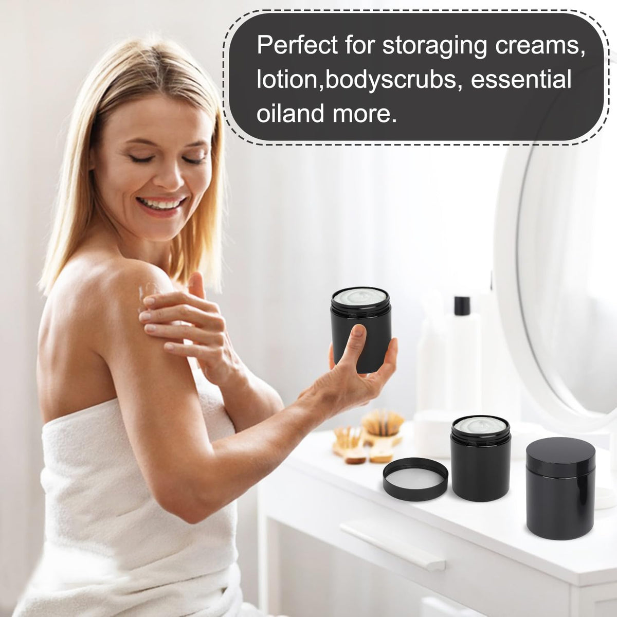 47 Packs 8 oz (250 ml) Black Plastic Jars with Lids, Plastic jars with Lids for Beads, Rhinestones
