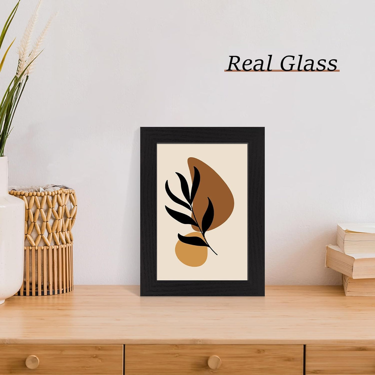 6x9 Picture Frame Set of 4, Black Frame with High Definition Glass, Wood Rustic 6 x 9 Photo Frames