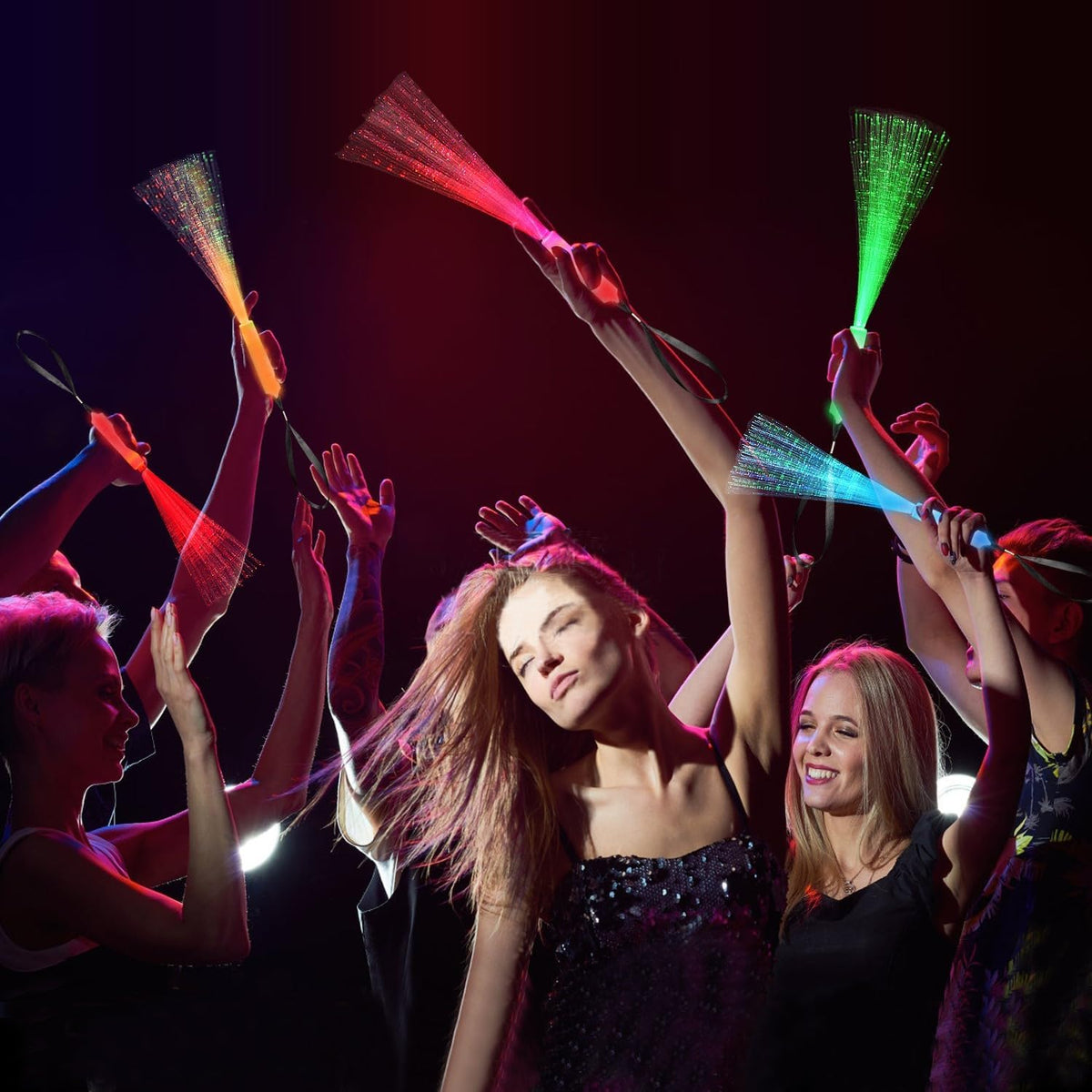 48 PCS Green Glow Fiber Wands Sticks LED Light Wands 3 Modes Flashing Fiber Optic Light Rod Bulk