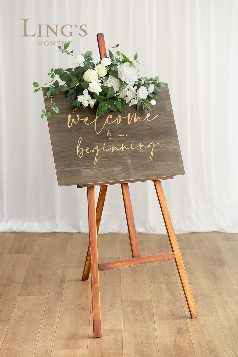 Ling's Moment Wedding Floral Swag Welcome Sign Artificial Flowers Backdrop Garland White Sage Green